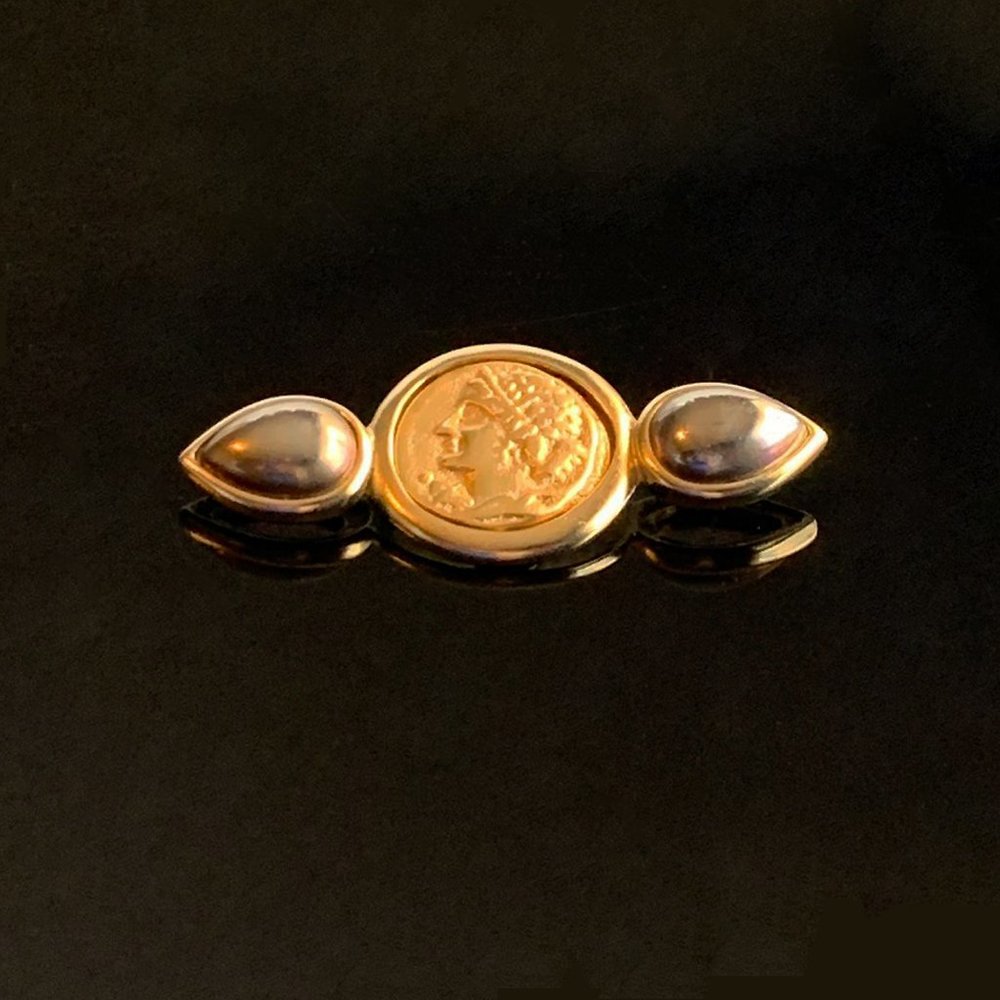 Vtg Kenneth Jay Lane Cameo Roman Coin Brooch - image 4